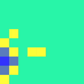 Yellow and blue pixels on green background.