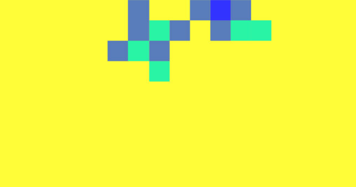 Blue and green pixels on yellow background